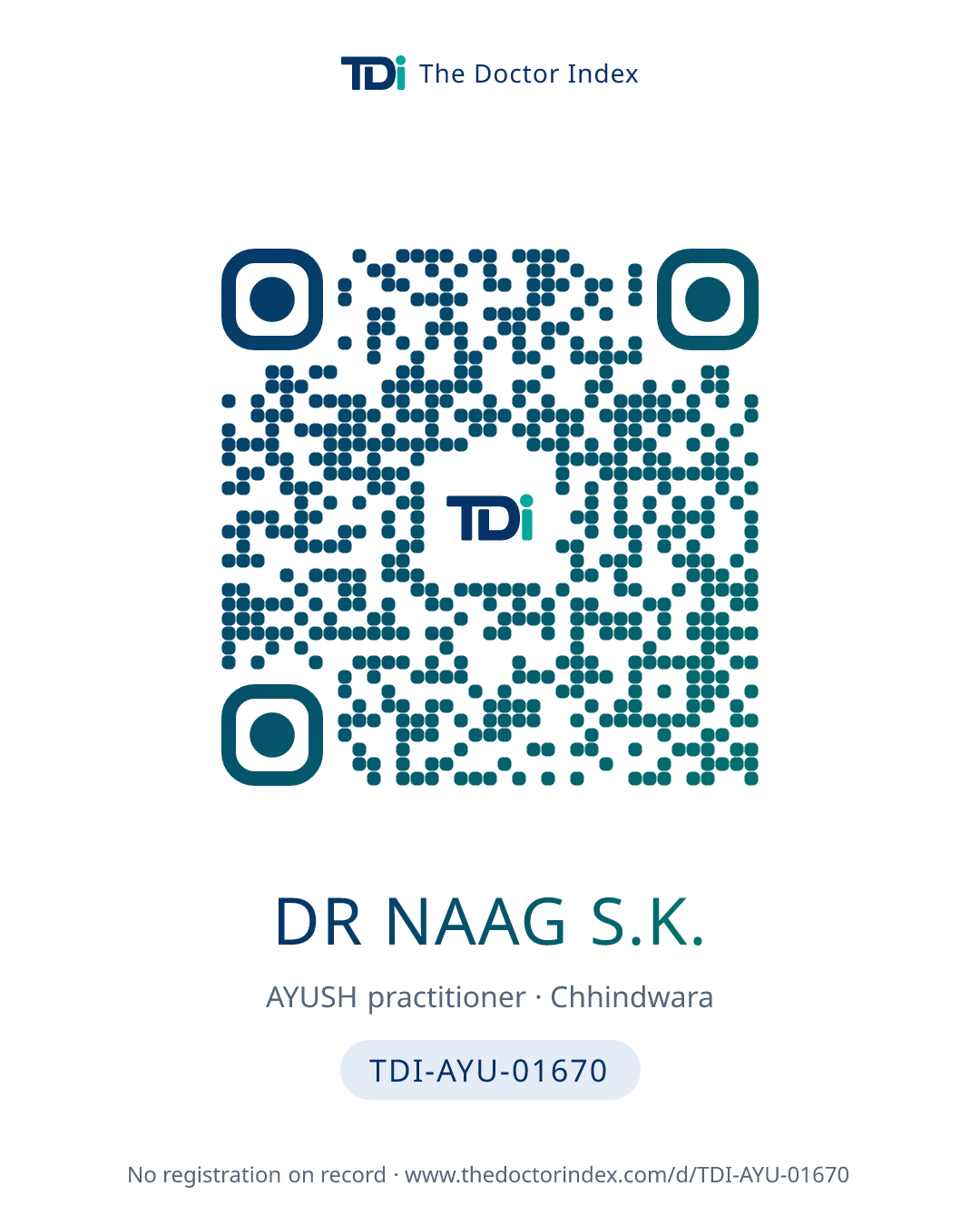 QR card for Dr Naag S.K., TDI-AYU-01670
