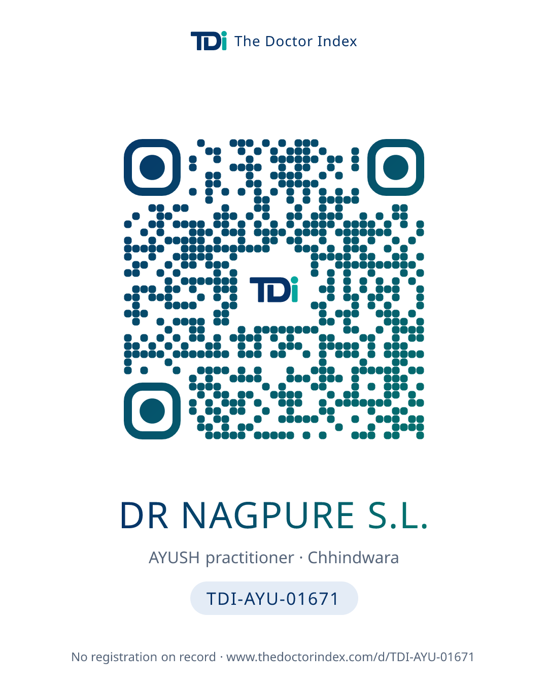 QR card for Dr Nagpure S.L., TDI-AYU-01671