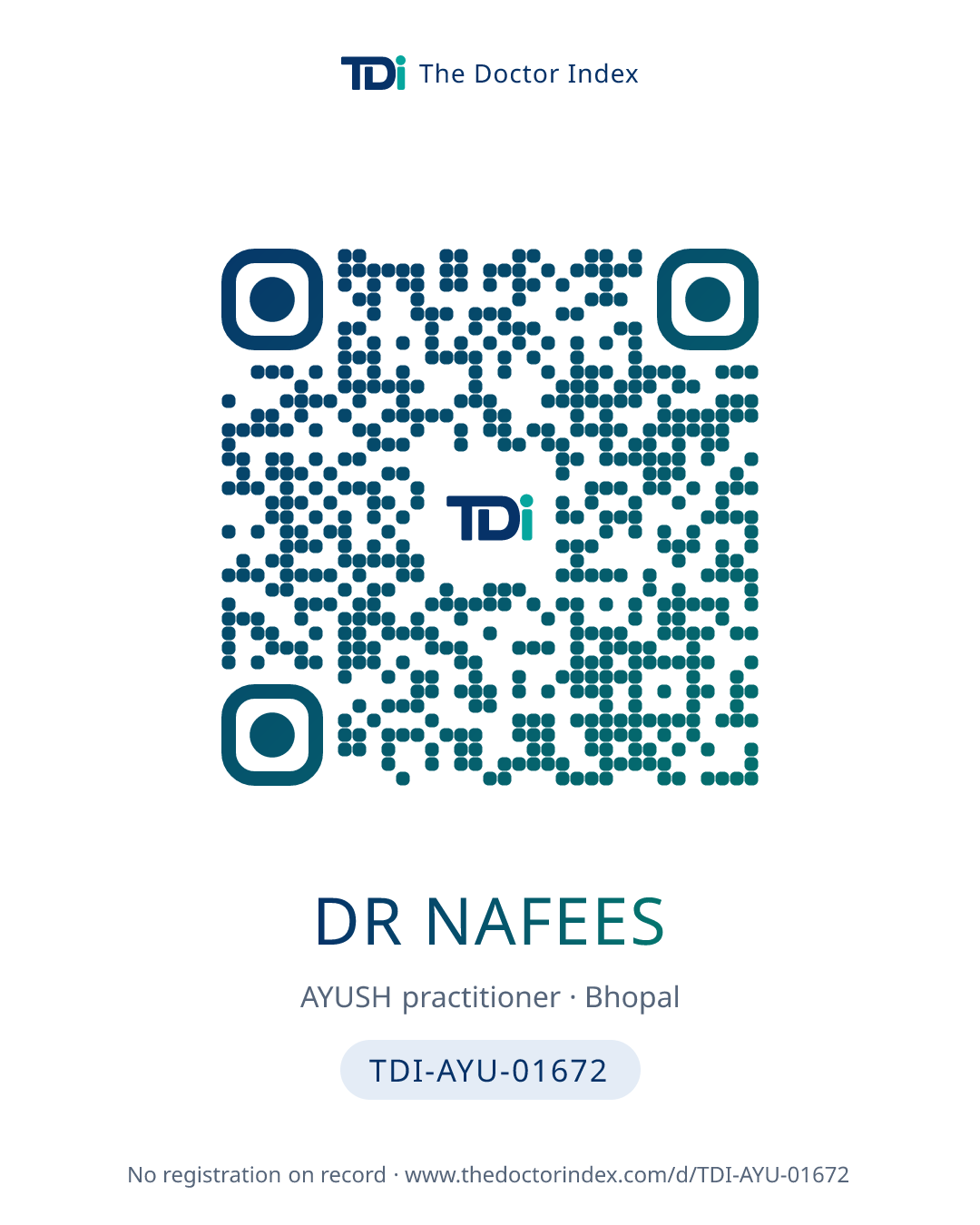 QR card for Dr Nafees, TDI-AYU-01672