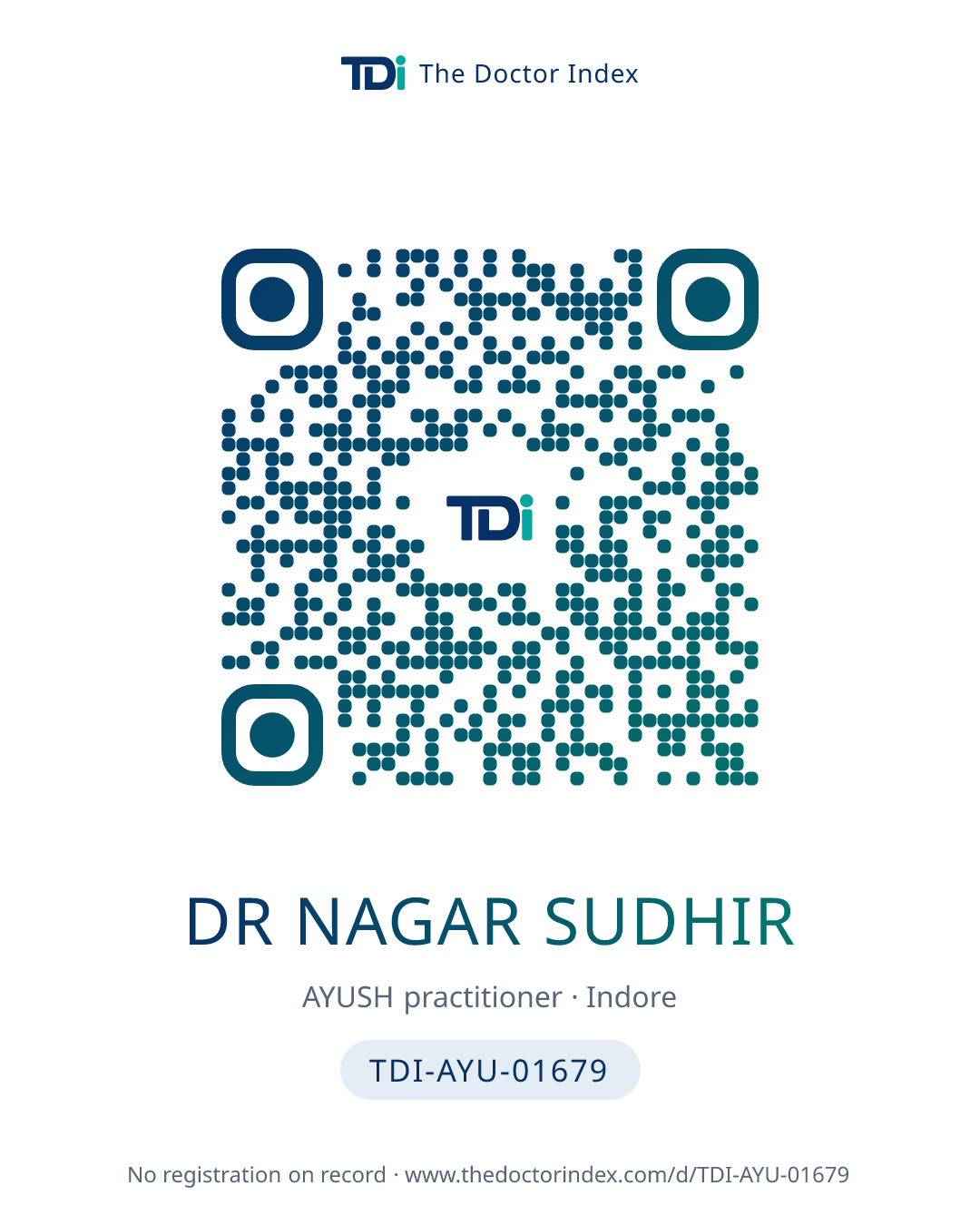 QR card for Dr Nagar Sudhir, TDI-AYU-01679