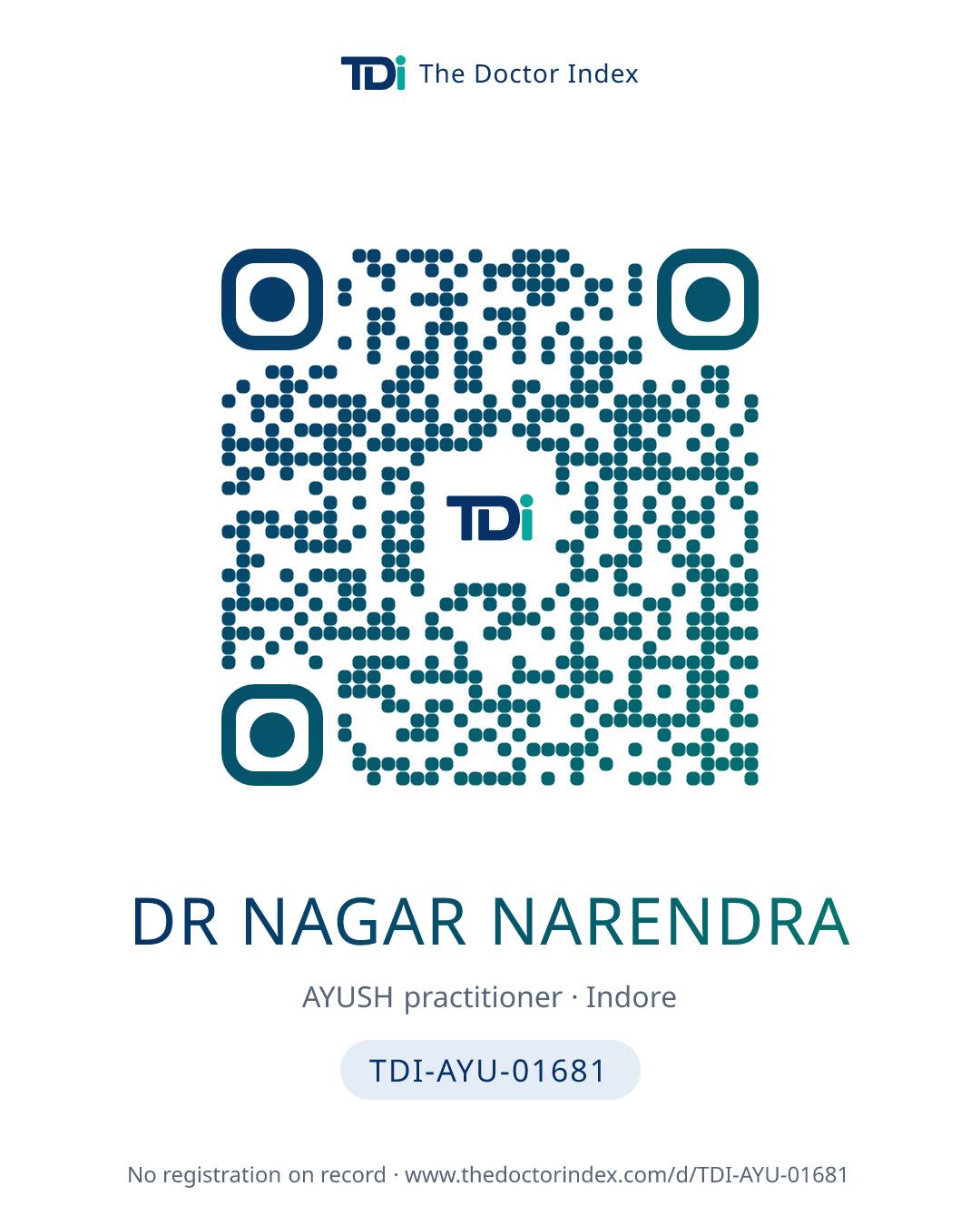 QR card for Dr Nagar Narendra, TDI-AYU-01681