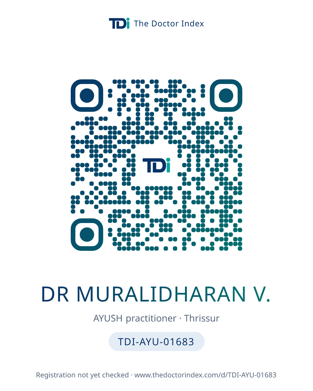 QR card for Dr Muralidharan V., TDI-AYU-01683