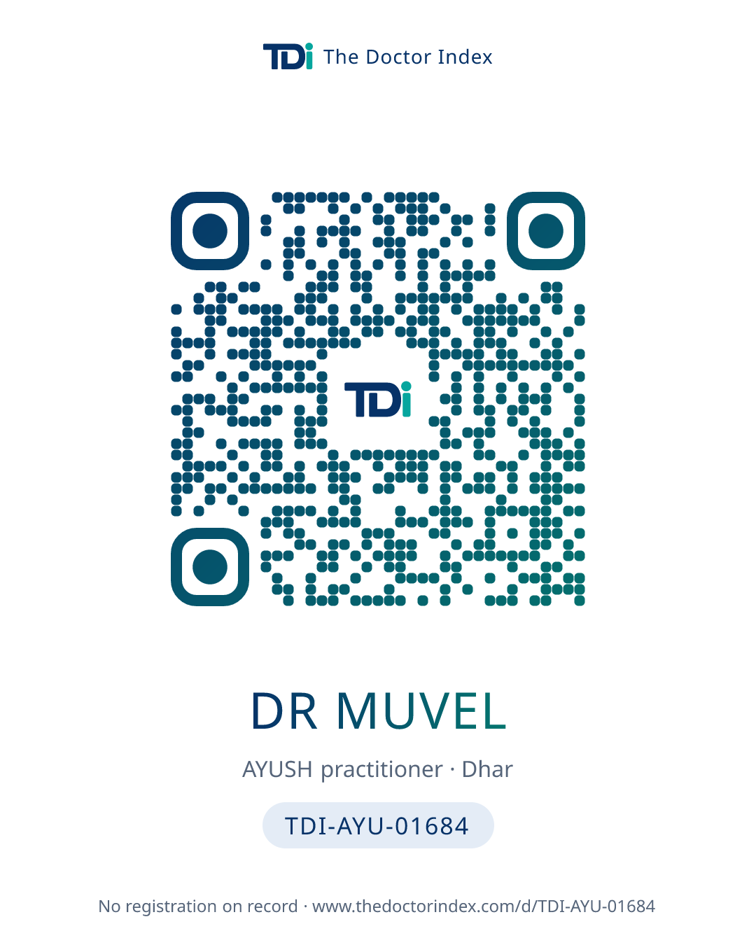 QR card for Dr Muvel, TDI-AYU-01684