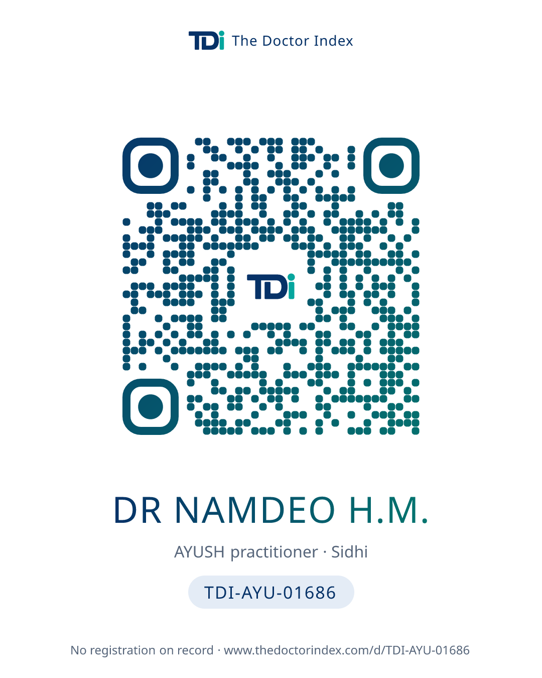 QR card for Dr Namdeo H.M., TDI-AYU-01686