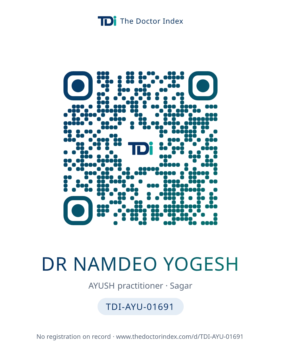 QR card for Dr Namdeo Yogesh, TDI-AYU-01691