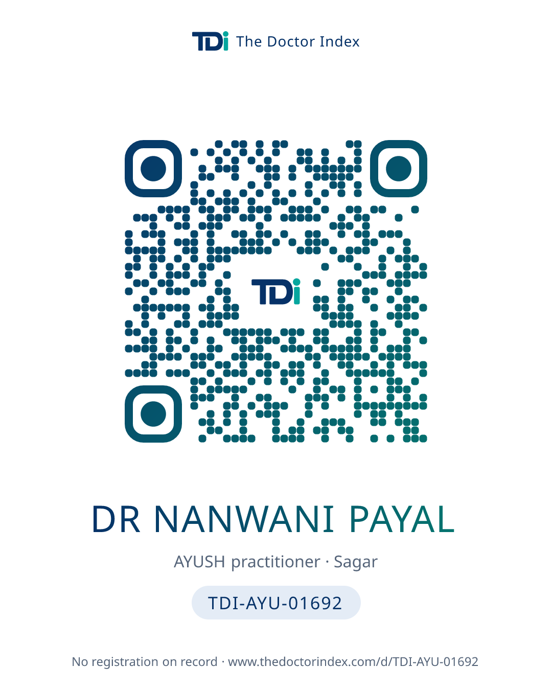 QR card for Dr Nanwani Payal, TDI-AYU-01692