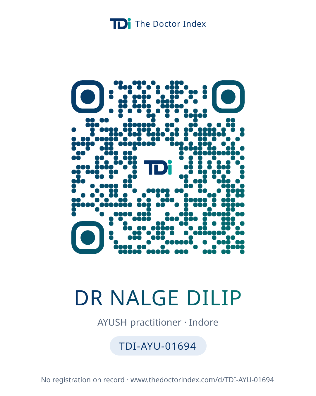QR card for Dr Nalge Dilip, TDI-AYU-01694