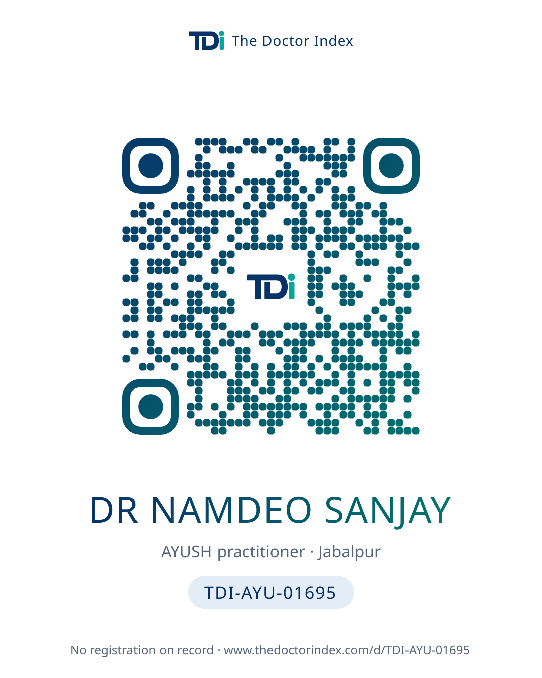 QR card for Dr Namdeo Sanjay, TDI-AYU-01695