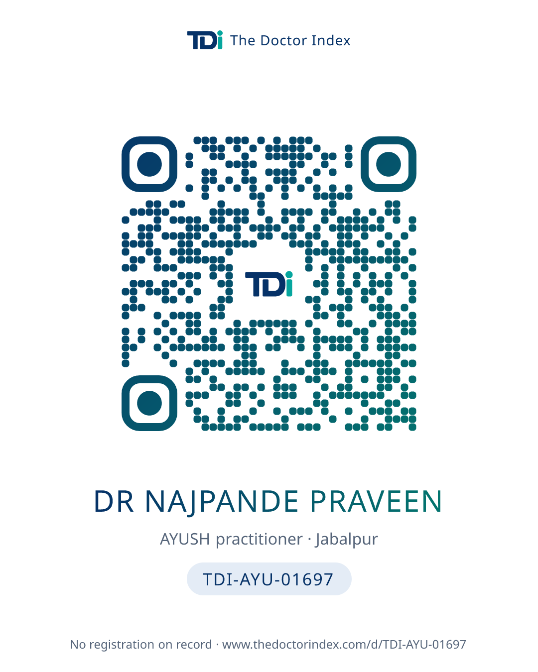QR card for Dr Najpande Praveen, TDI-AYU-01697