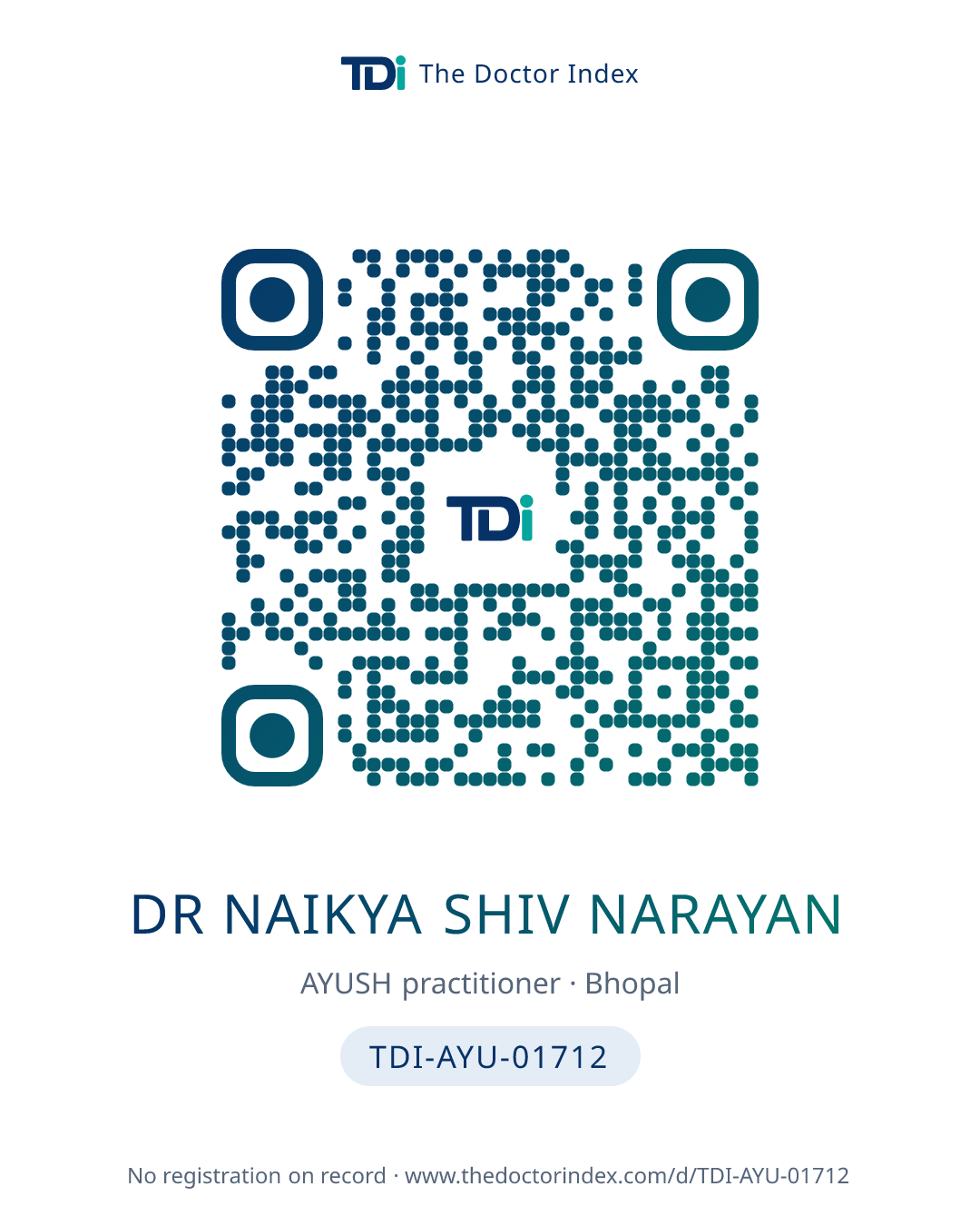 QR card for Dr Naikya Shiv Narayan, TDI-AYU-01712