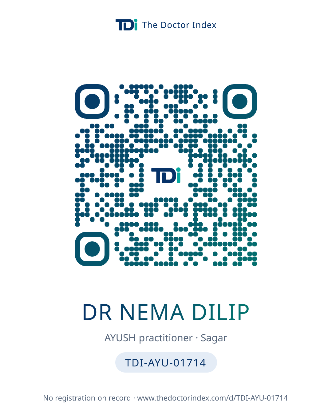 QR card for Dr Nema Dilip, TDI-AYU-01714