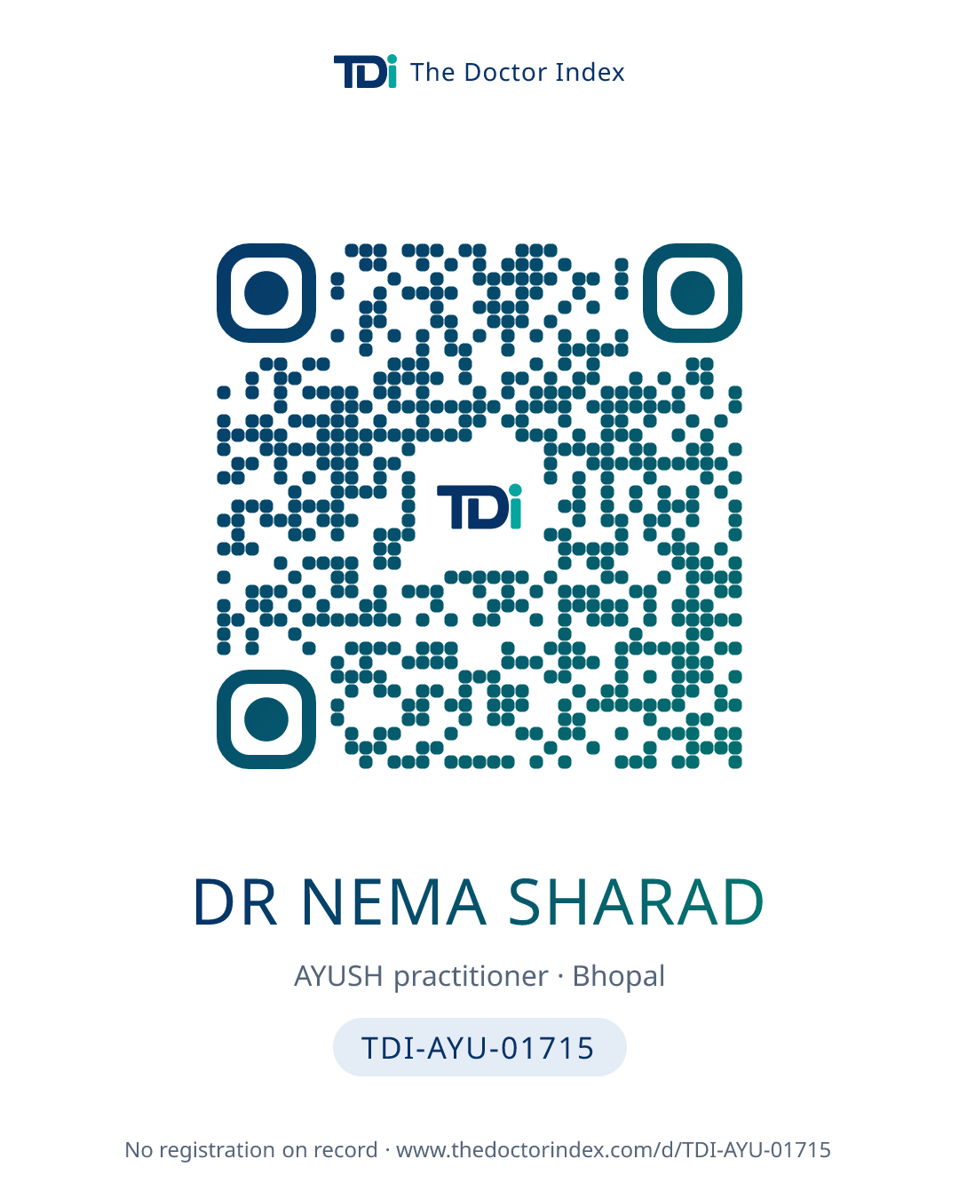 QR card for Dr Nema Sharad, TDI-AYU-01715
