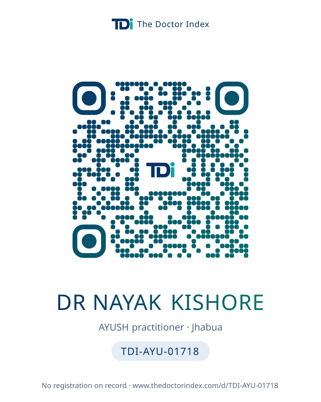 QR card for Dr Nayak Kishore, TDI-AYU-01718