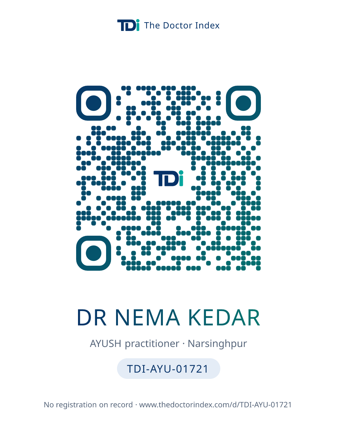 QR card for Dr Nema Kedar, TDI-AYU-01721