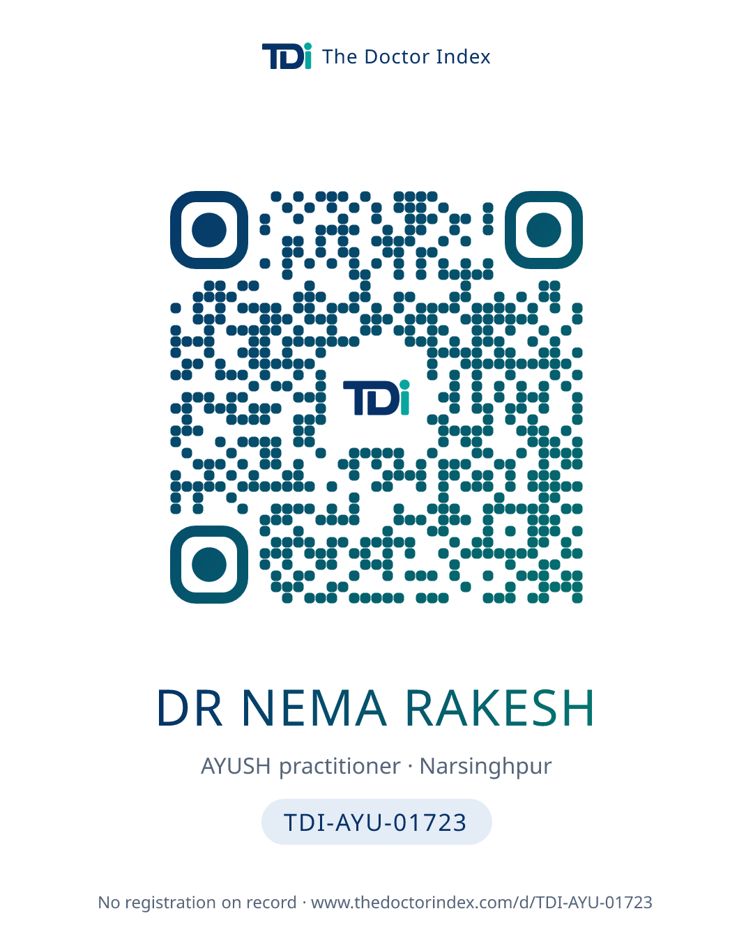 QR card for Dr Nema Rakesh, TDI-AYU-01723