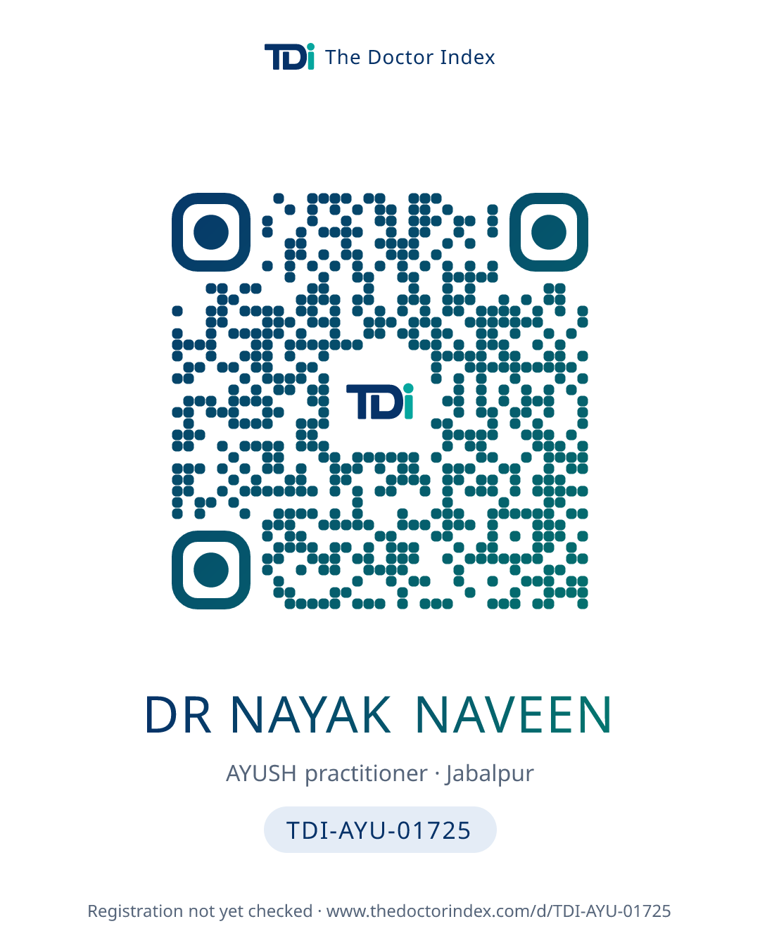 QR card for Dr Nayak Naveen, TDI-AYU-01725
