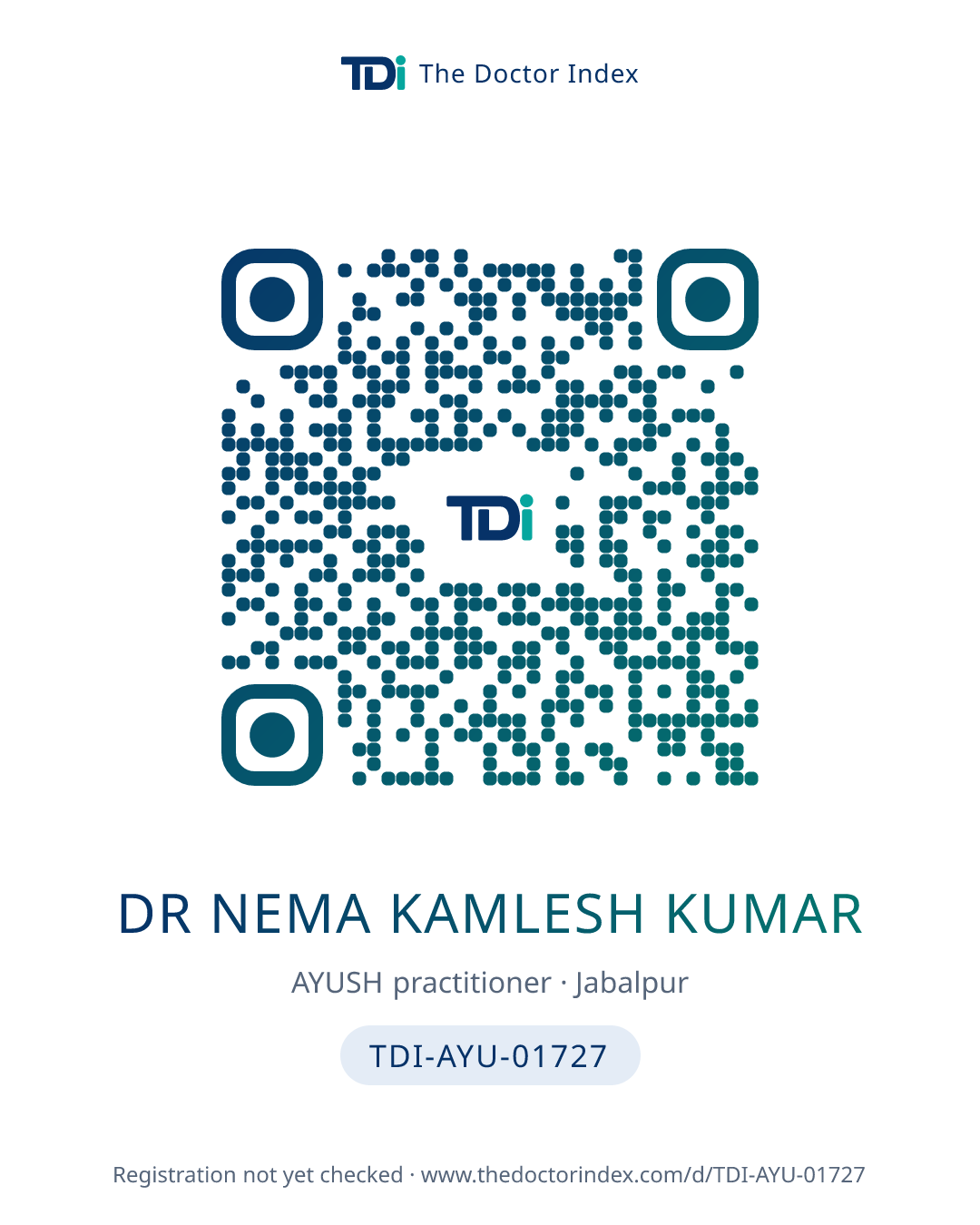 QR card for Dr Nema Kamlesh Kumar, TDI-AYU-01727