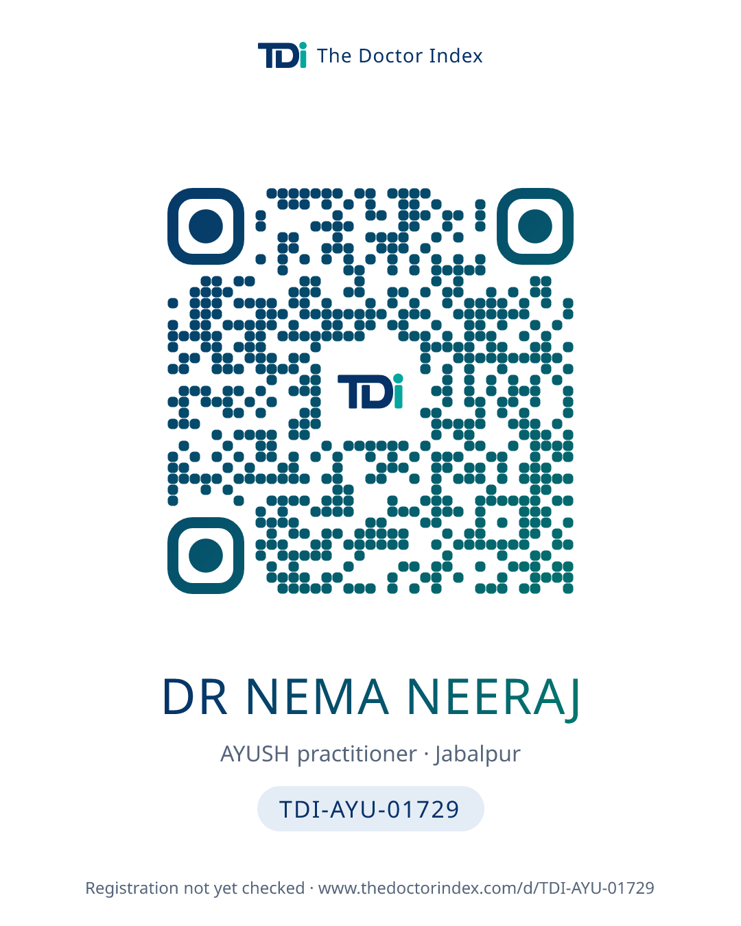 QR card for Dr Nema Neeraj, TDI-AYU-01729