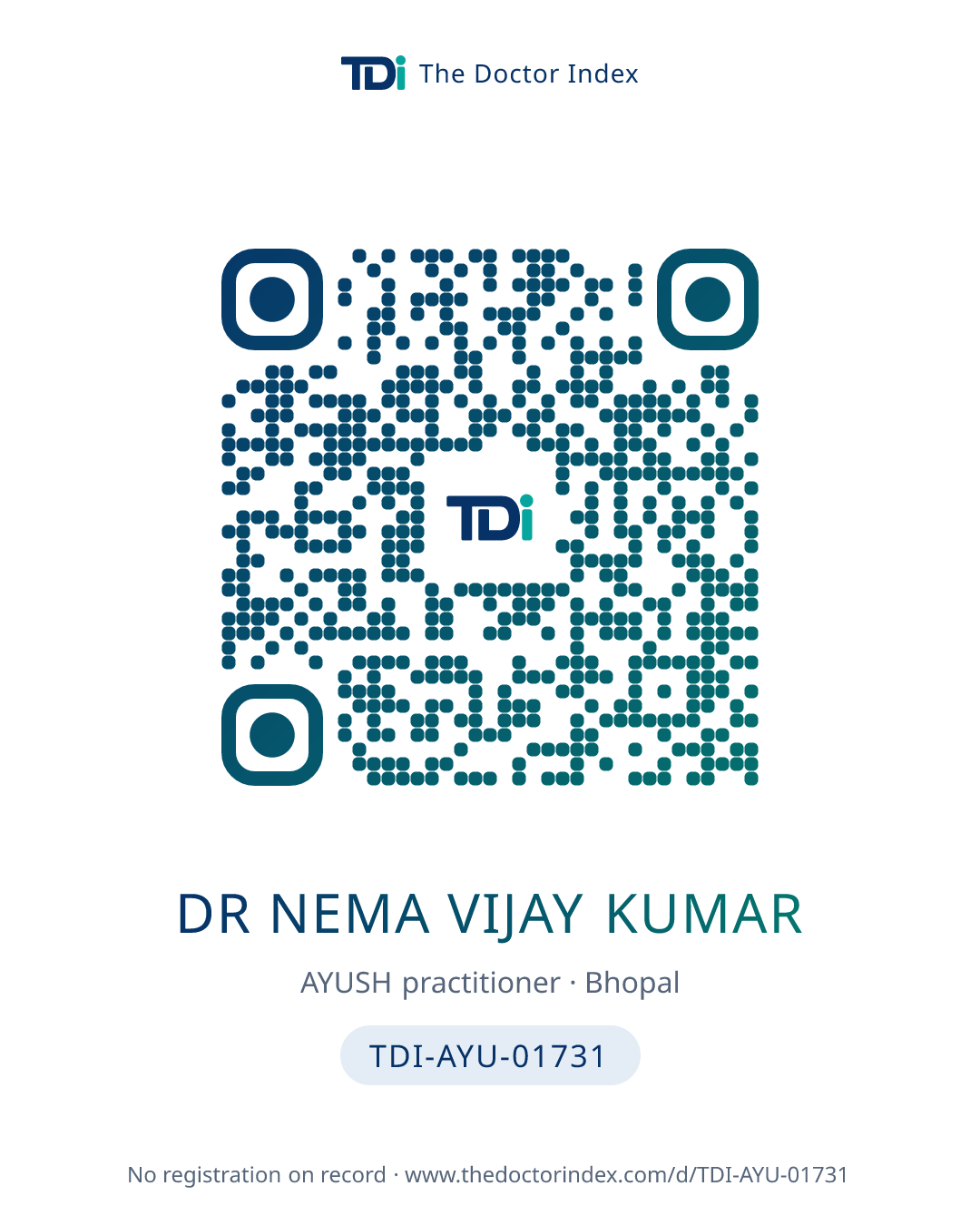QR card for Dr Nema Vijay Kumar, TDI-AYU-01731