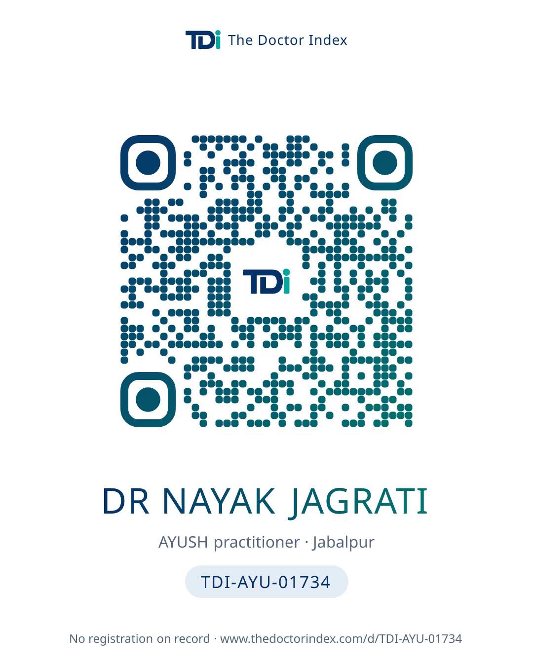 QR card for Dr Nayak Jagrati, TDI-AYU-01734