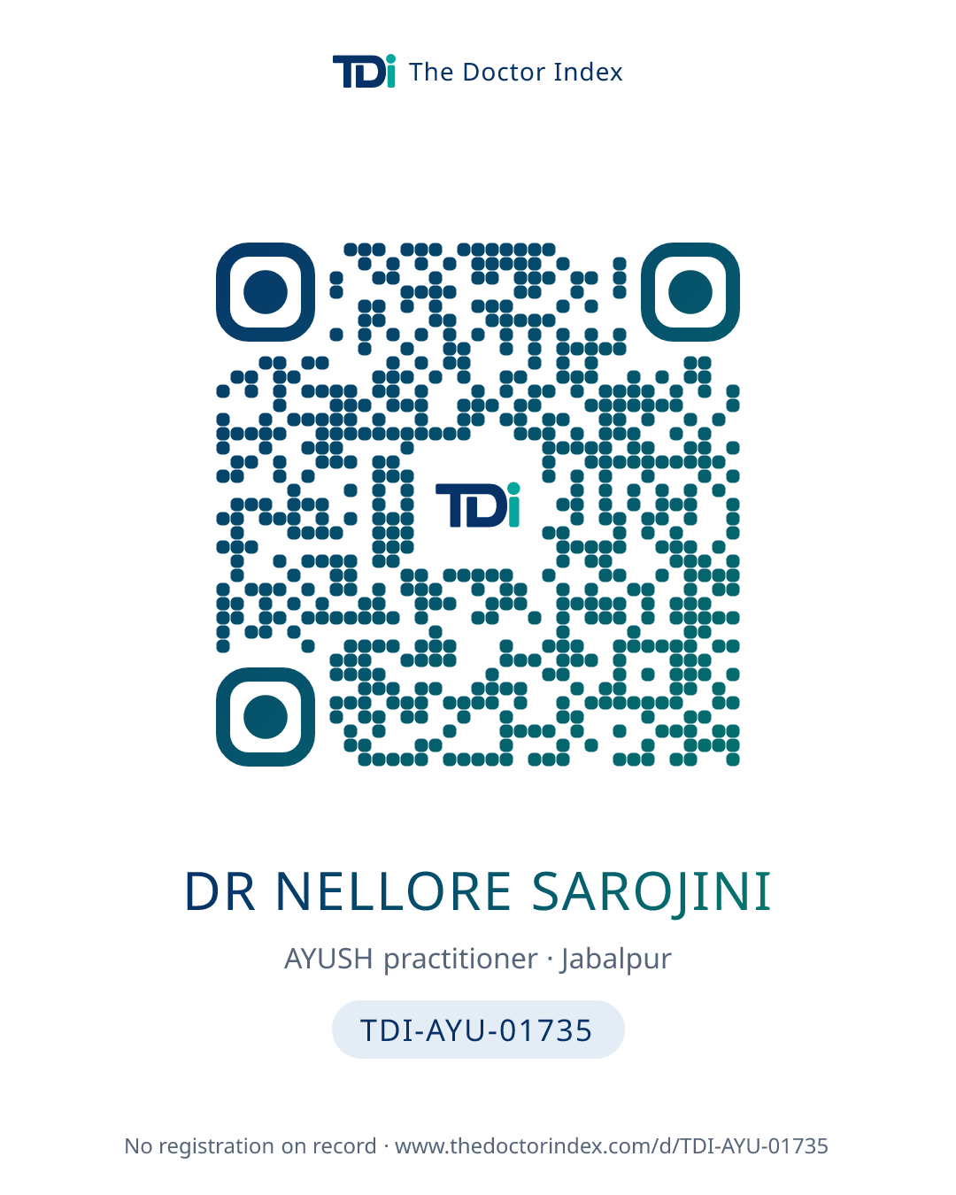 QR card for Dr Nellore Sarojini, TDI-AYU-01735