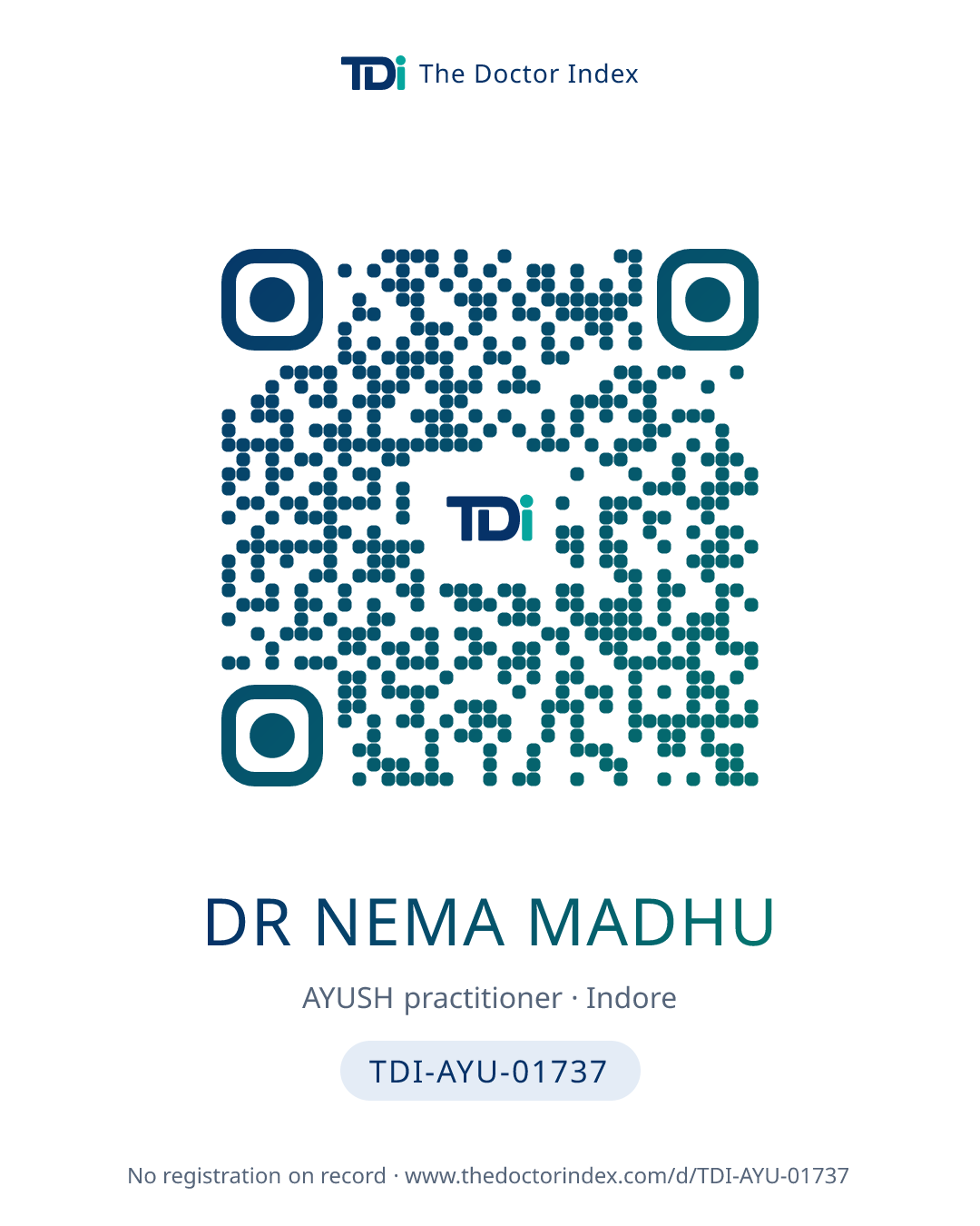 QR card for Dr Nema Madhu, TDI-AYU-01737