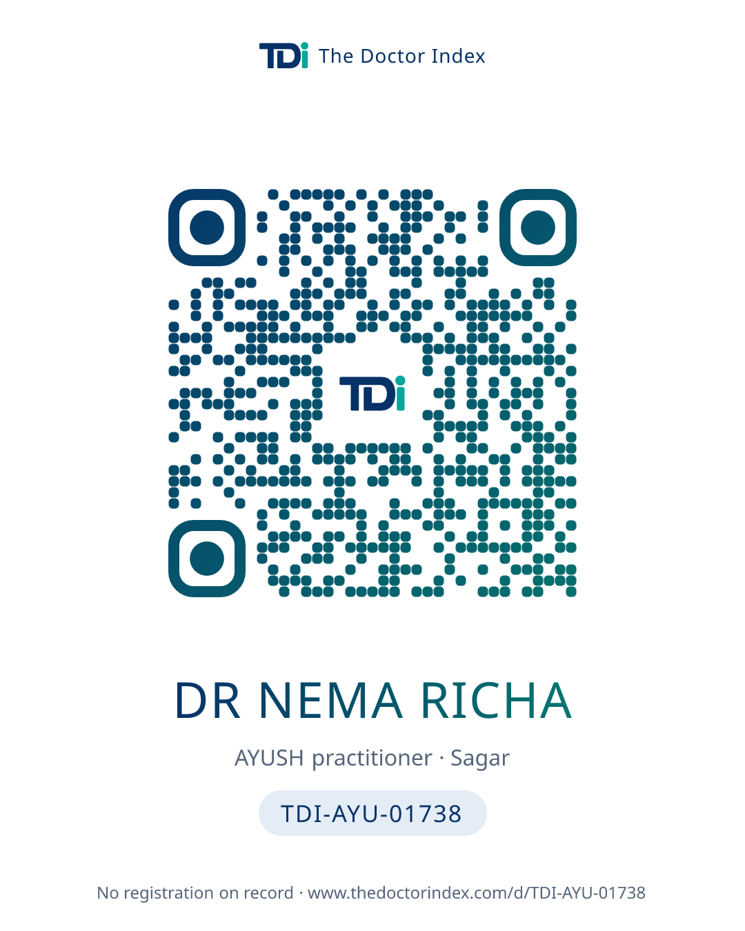 QR card for Dr Nema Richa, TDI-AYU-01738