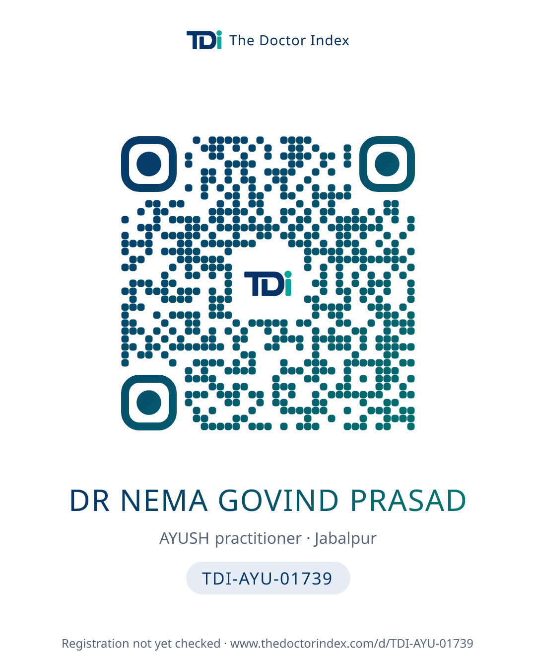 QR card for Dr Nema Govind Prasad, TDI-AYU-01739
