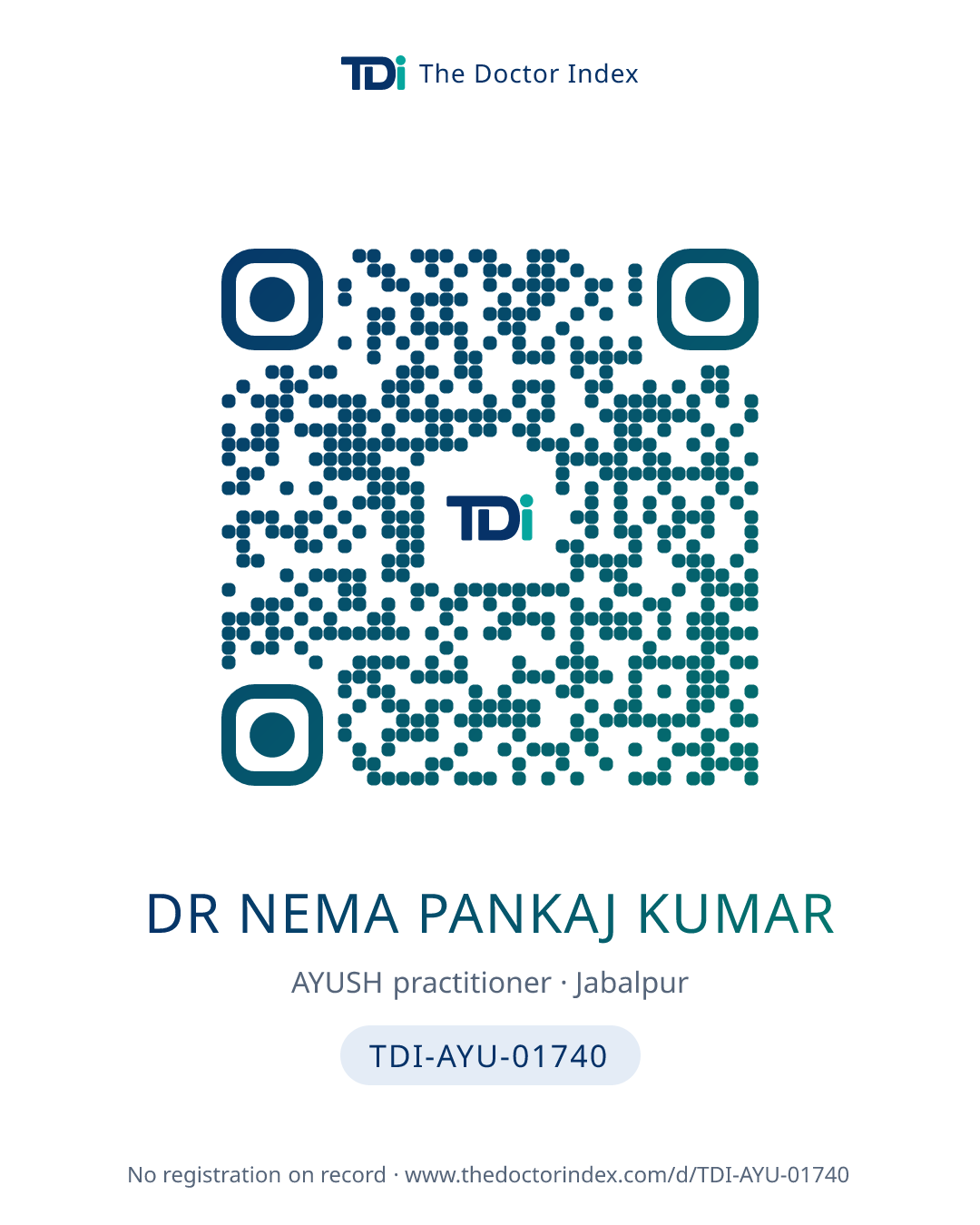 QR card for Dr Nema Pankaj Kumar, TDI-AYU-01740