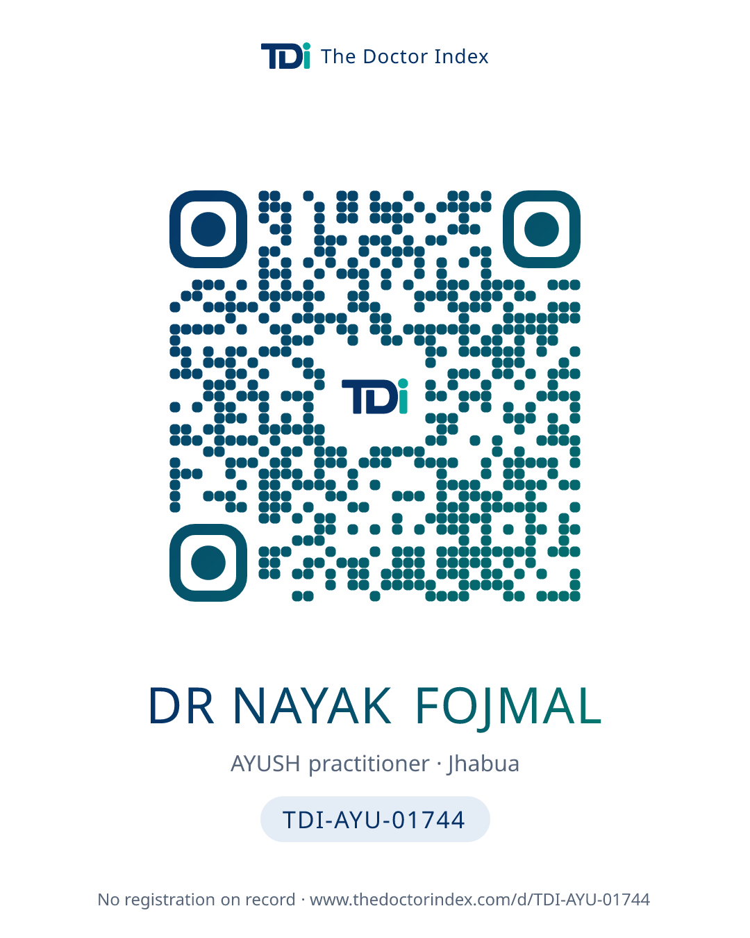 QR card for Dr Nayak Fojmal, TDI-AYU-01744