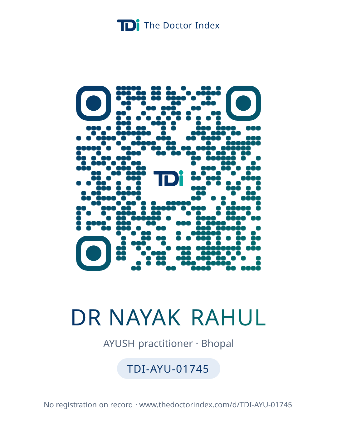 QR card for Dr Nayak Rahul, TDI-AYU-01745