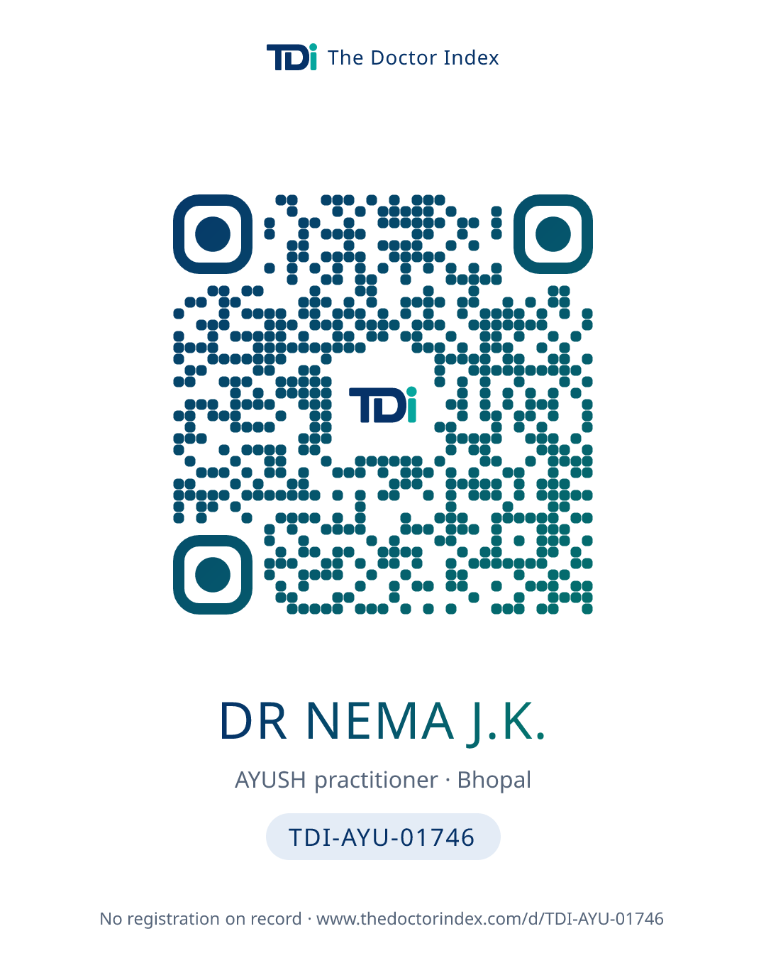 QR card for Dr Nema J.K., TDI-AYU-01746