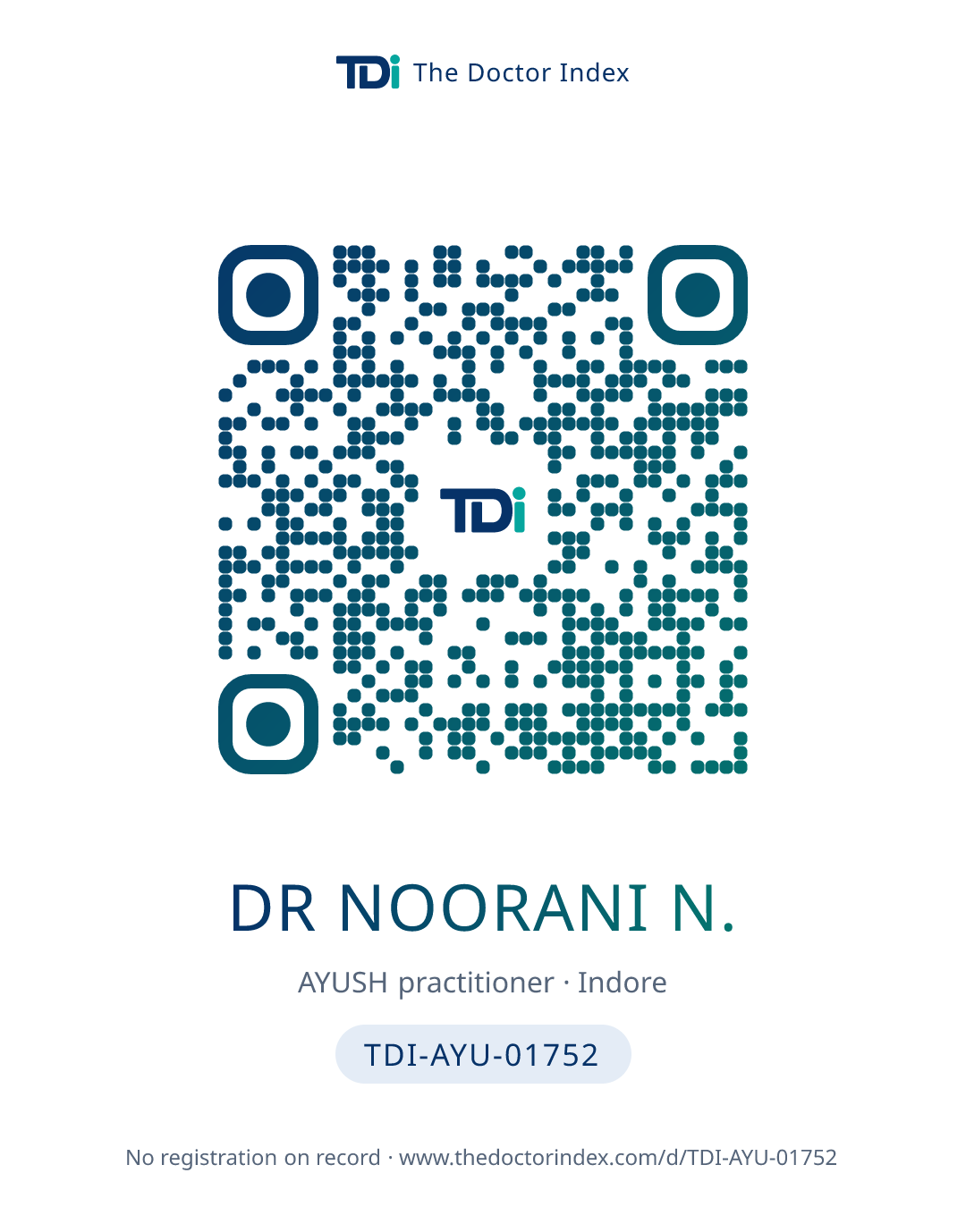 QR card for Dr Noorani N., TDI-AYU-01752