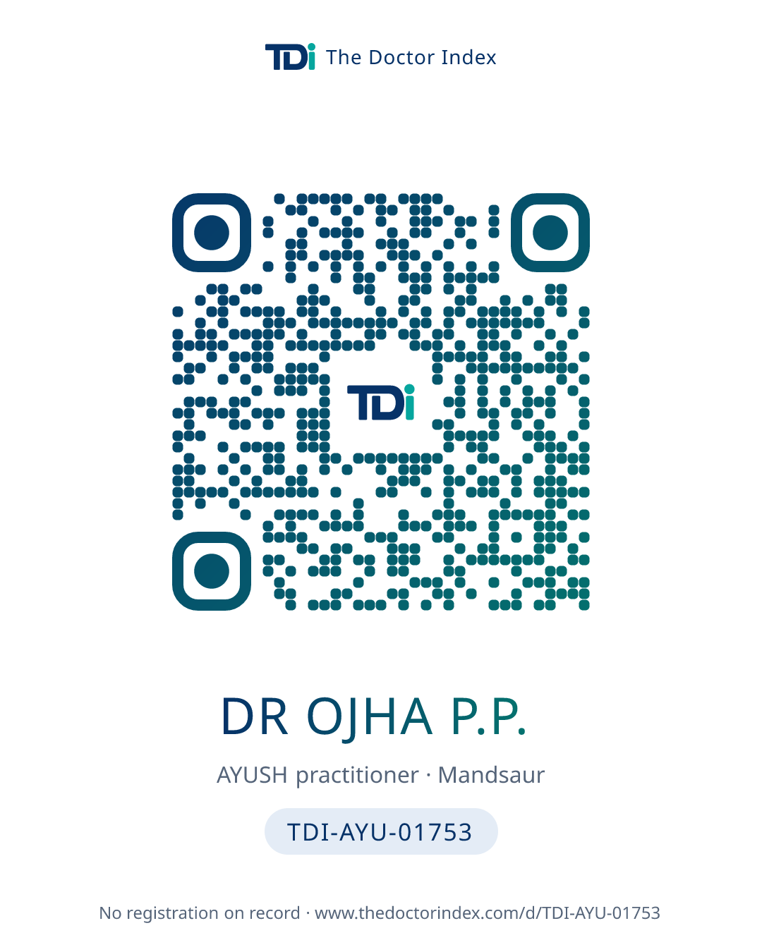 QR card for Dr Ojha P.P., TDI-AYU-01753