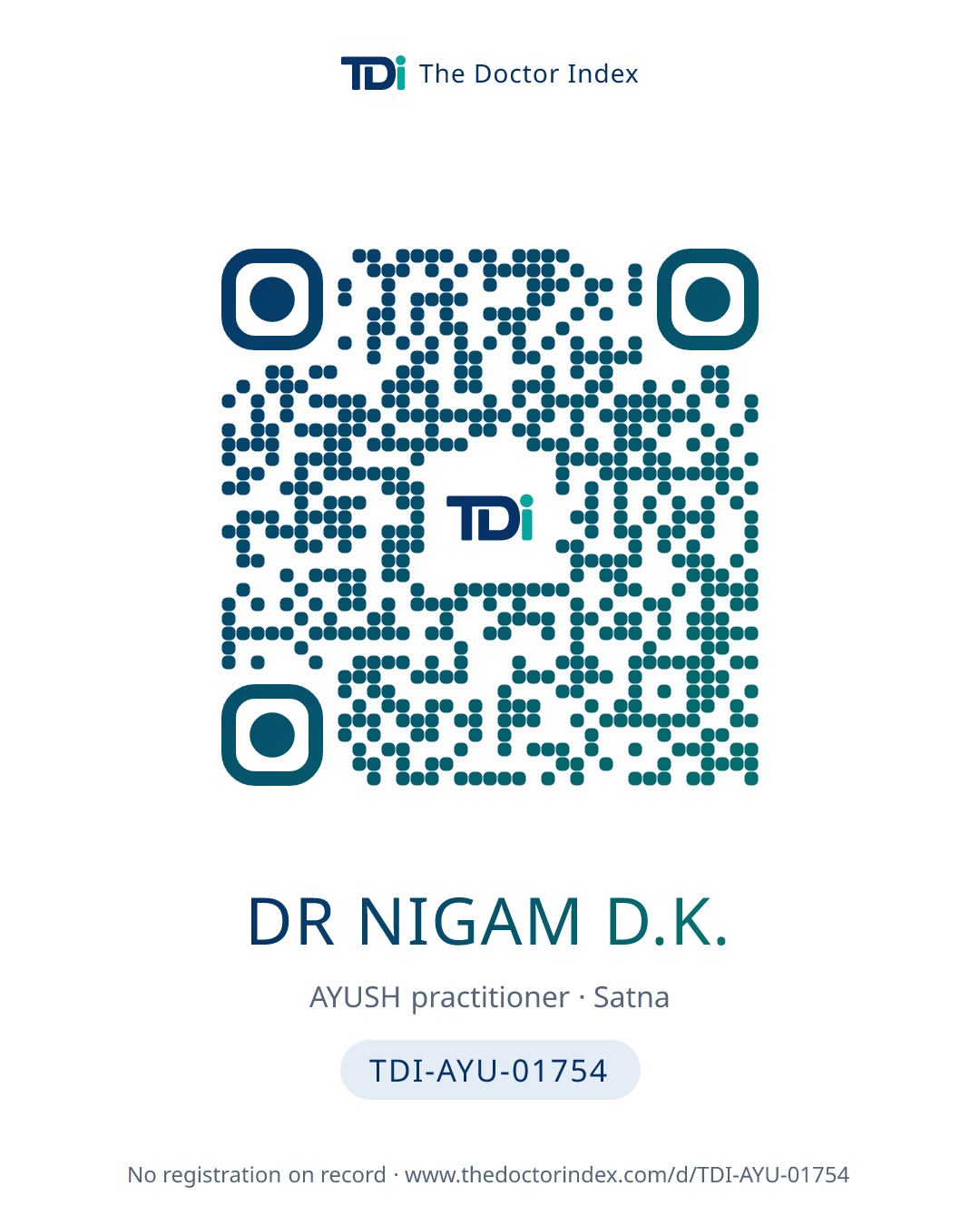 QR card for Dr Nigam D.K., TDI-AYU-01754