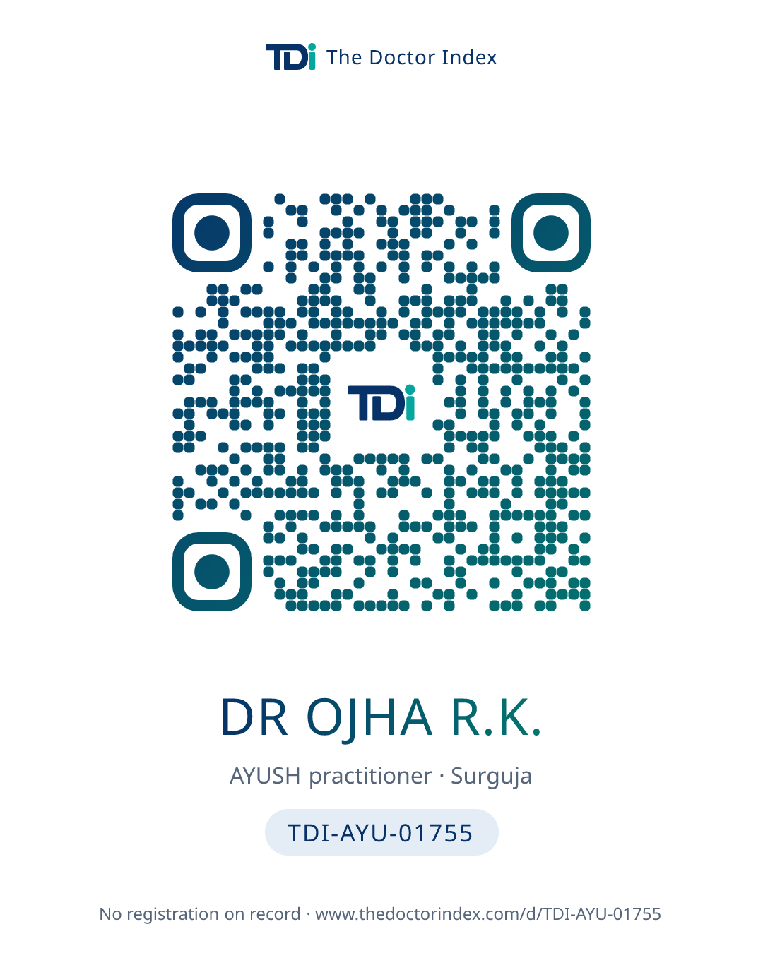 QR card for Dr Ojha R.K., TDI-AYU-01755