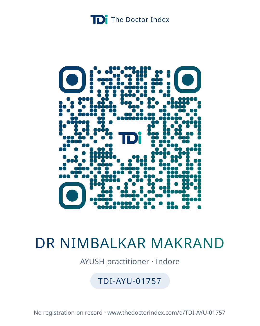QR card for Dr Nimbalkar Makrand, TDI-AYU-01757