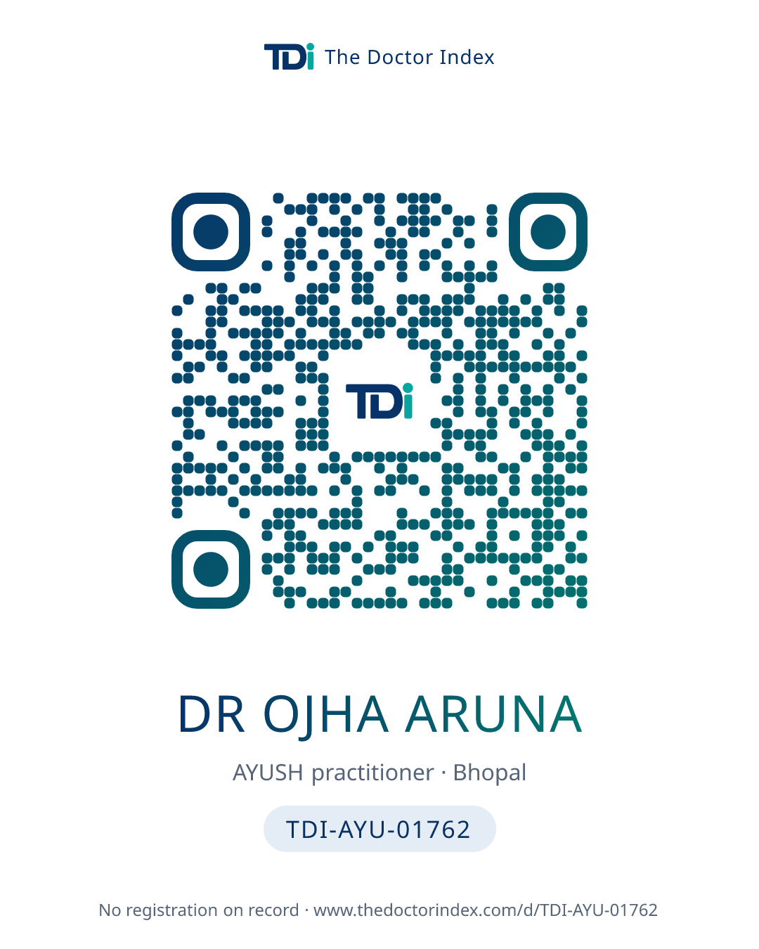 QR card for Dr Ojha Aruna, TDI-AYU-01762