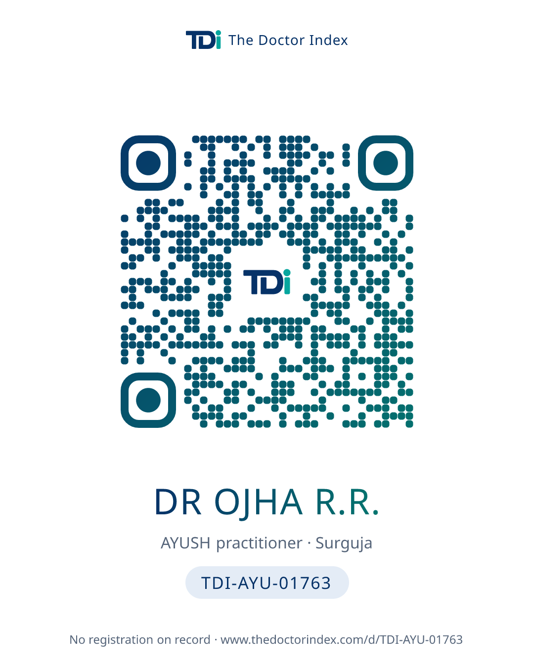 QR card for Dr Ojha R.R., TDI-AYU-01763