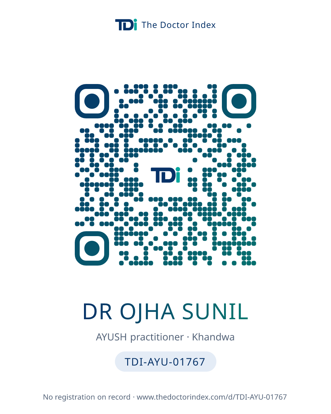 QR card for Dr Ojha Sunil, TDI-AYU-01767