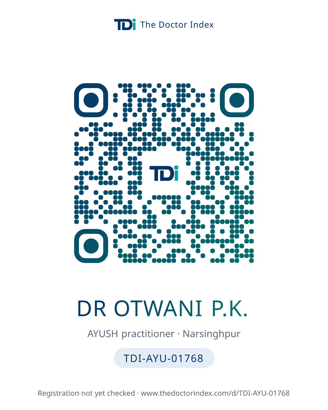 QR card for Dr Otwani P.K., TDI-AYU-01768