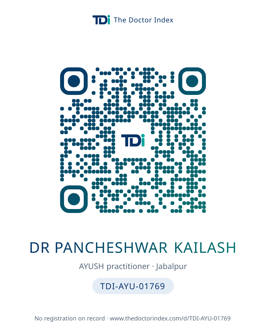 QR card for Dr Pancheshwar Kailash, TDI-AYU-01769
