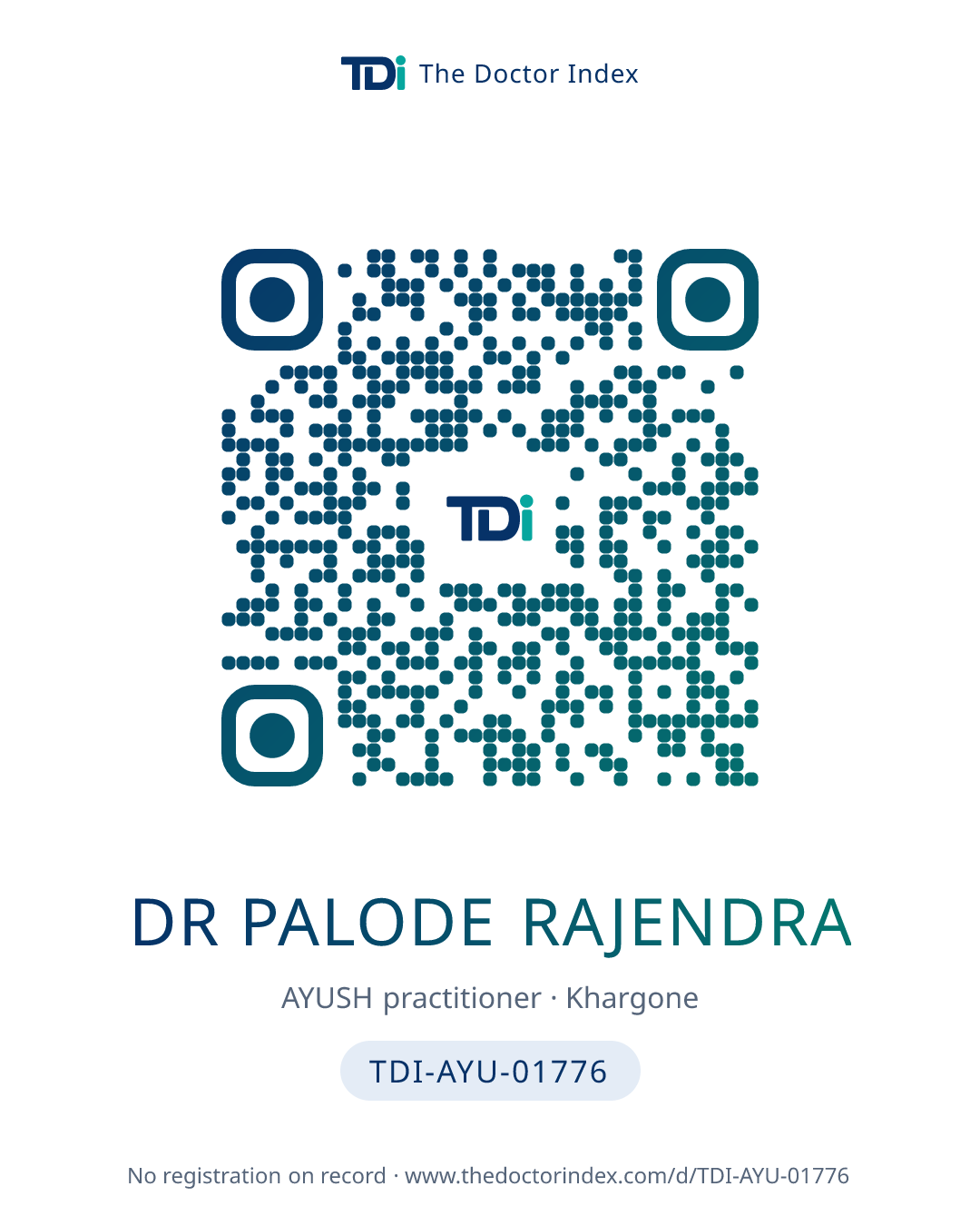 QR card for Dr Palode Rajendra, TDI-AYU-01776