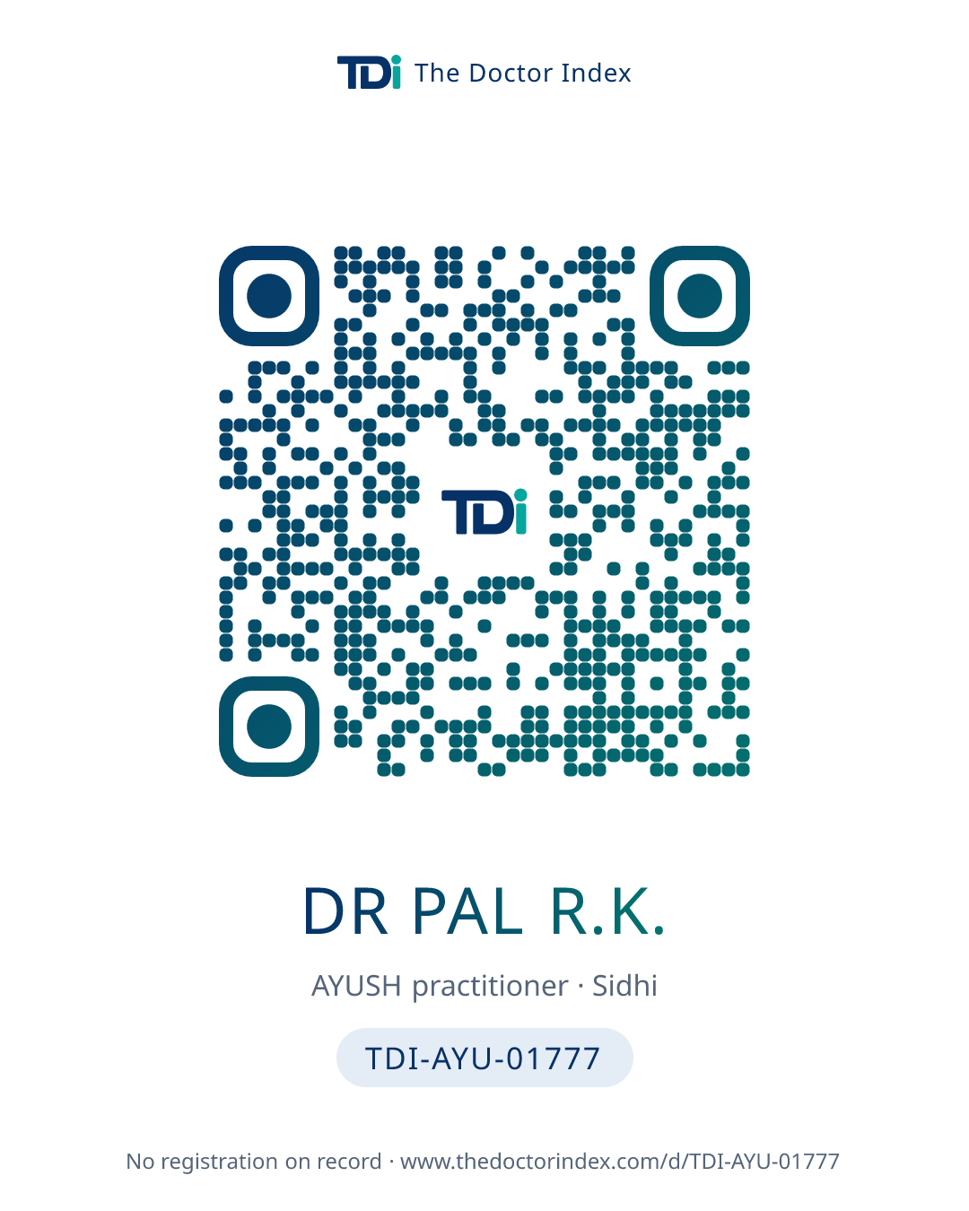 QR card for Dr Pal R.K., TDI-AYU-01777