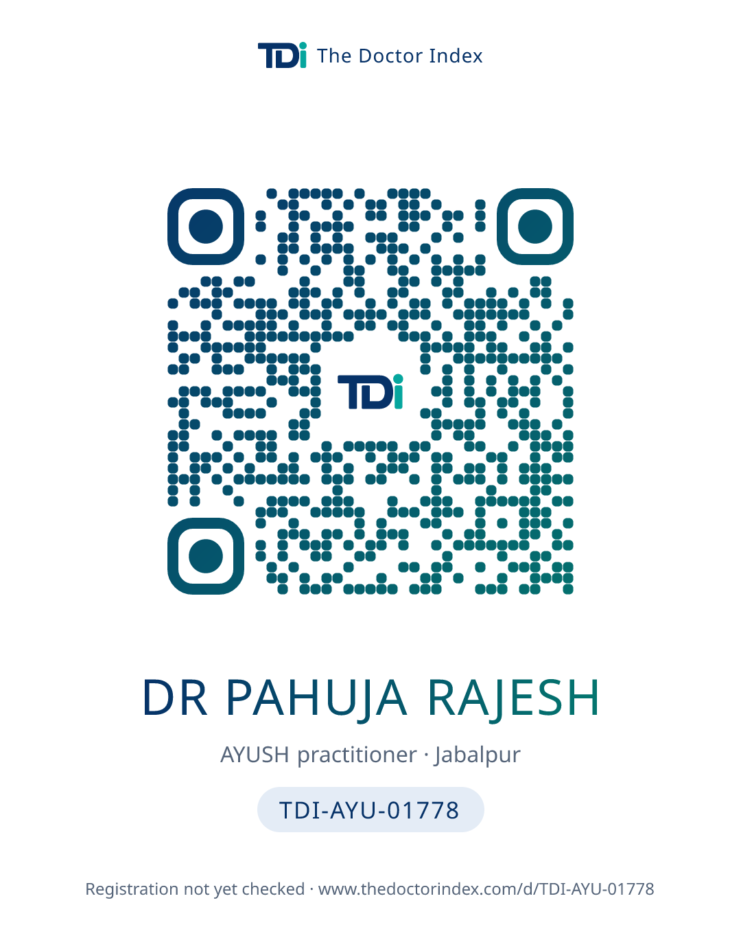 QR card for Dr Pahuja Rajesh, TDI-AYU-01778