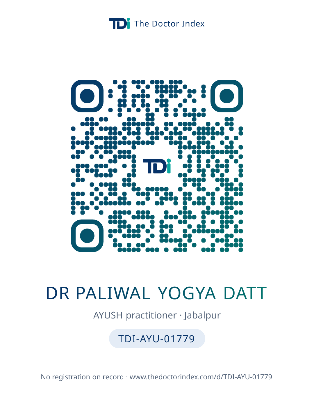 QR card for Dr Paliwal Yogya Datt, TDI-AYU-01779