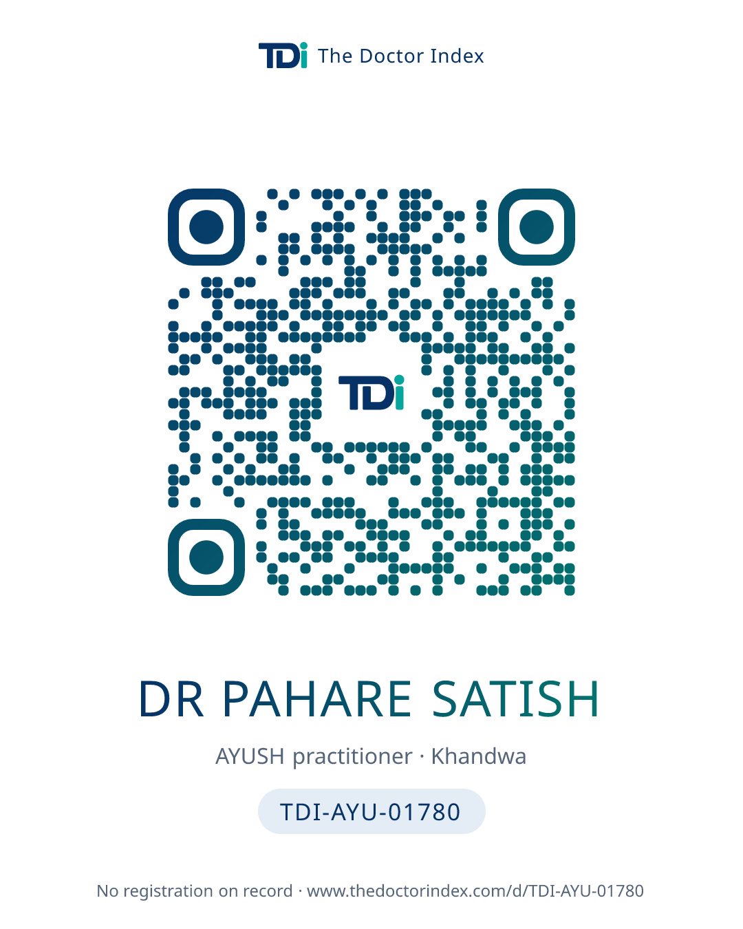 QR card for Dr Pahare Satish, TDI-AYU-01780