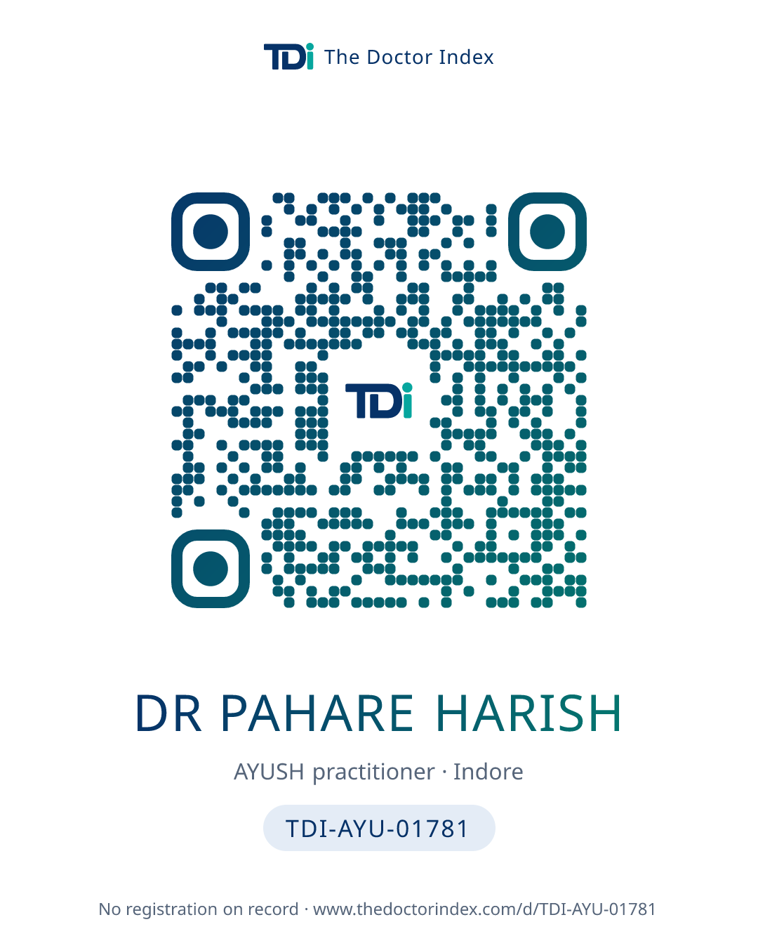 QR card for Dr Pahare Harish, TDI-AYU-01781