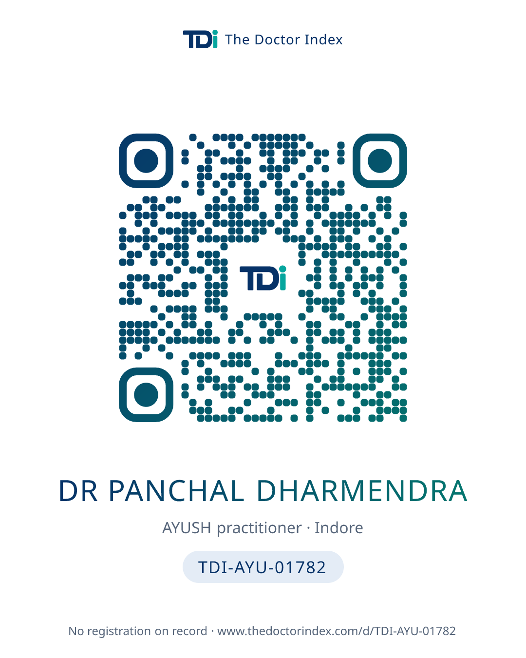 QR card for Dr Panchal Dharmendra, TDI-AYU-01782