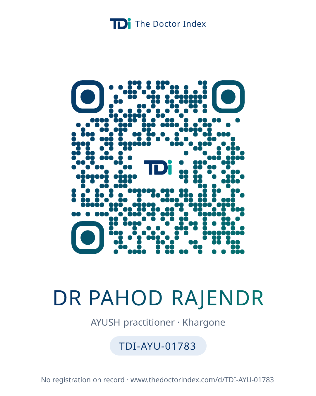 QR card for Dr Pahod Rajendr, TDI-AYU-01783